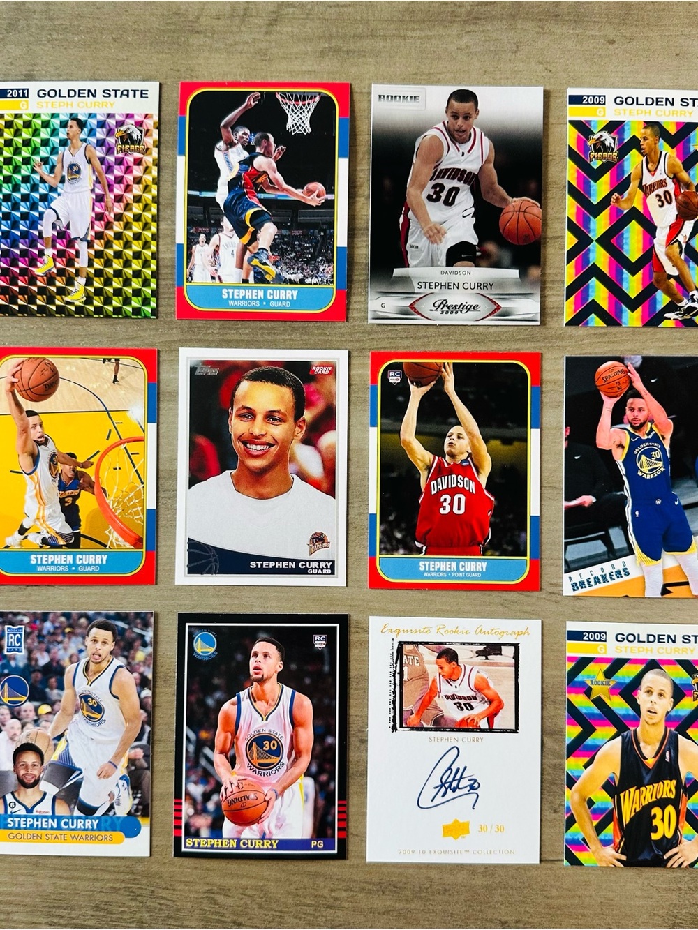 Stephen Curry Signed Rookie Lot of (12) Novelty Basketball Cards. Warriors.
